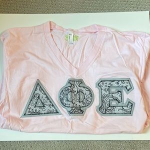 Delta Phi Epsilon letter tshirt v neck embroidered